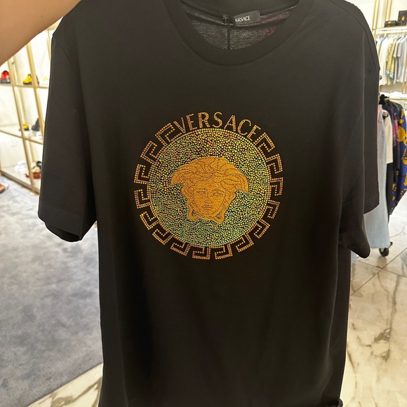 Versace Other - Versace Black Tee with Gold and Green Medusa crystal detail retail 2500